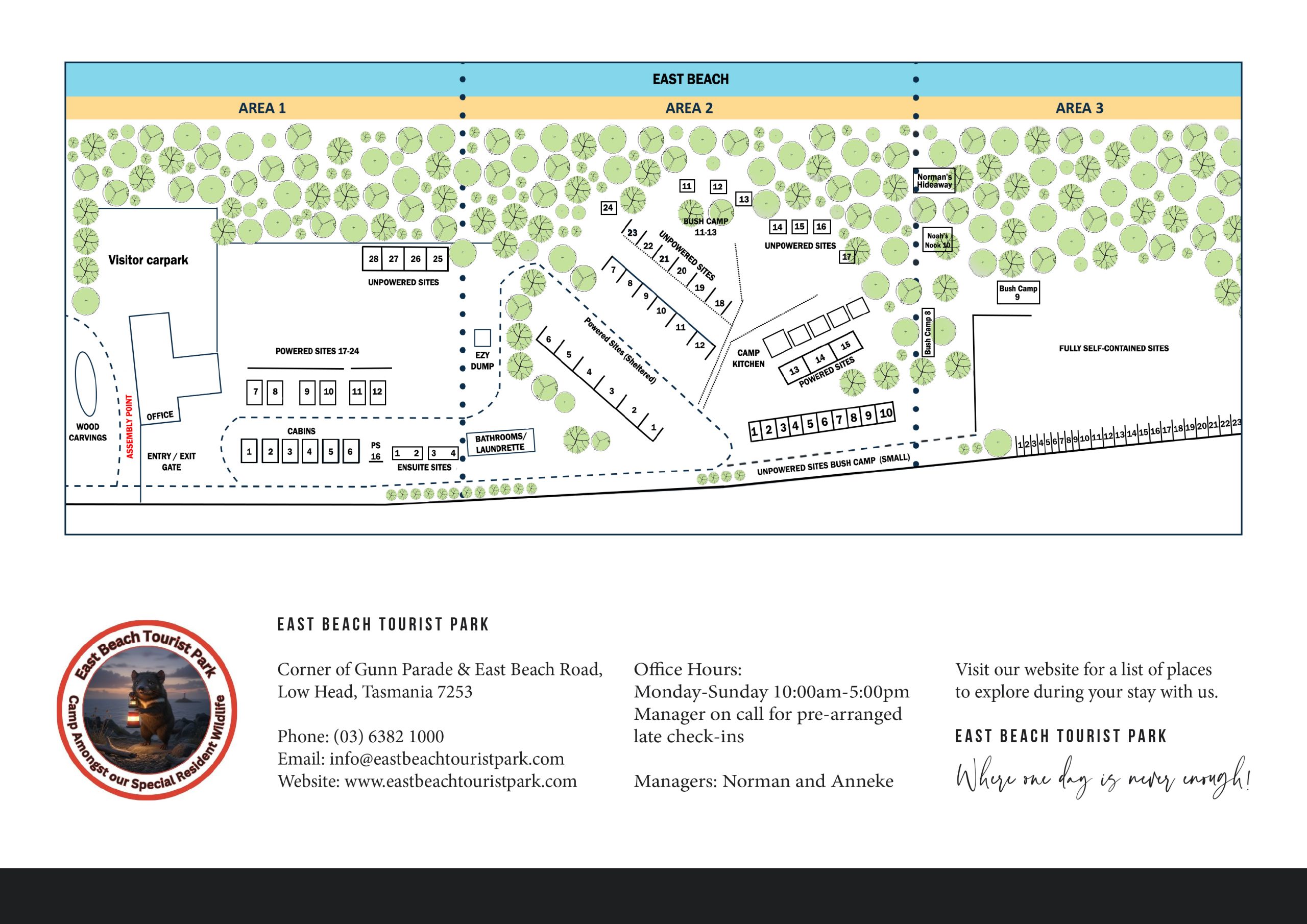 East Beach Tourist Park - Site Map - Updated April 2026